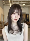 ミディアムレイヤー顔周りカットハッシュカットワンホンレイヤー