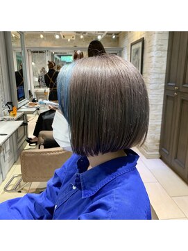 シャンティー 東戸塚店(Shanti) ダークグレー/水色フェイスフレーミング/外国人風カラー/艶感