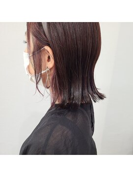 エイムヘアメイク 舟入店 切りっぱなしボブ×ネイキッドコーラルカラー