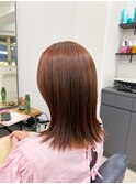 ブリーチなしオレンジカラー切りっぱなしロブ
