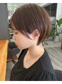 小顔カットショートボブ大人可愛いアッシュオリーブ