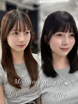 ミニヨン バイ ハピネス 高の原店(mignon by Happiness) ミディアムレイヤー/レイヤーカット/ブリーチなし/グレージュ