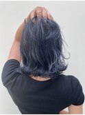 アッシュブルー/ブルージュ/ボブハイトーン/濡髪