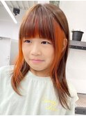 キッズカラーオレンジ[新宿駅/グレーベージュ/黒髪]