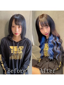 エクステ専門店あるじゃんすー 宇都宮店 アクアブルーインナー#シールエクステ#ゆるふわウェーブ