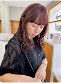 ロングヘア　ワイドバング　ブリーチ無しダブルカラー　暖色系