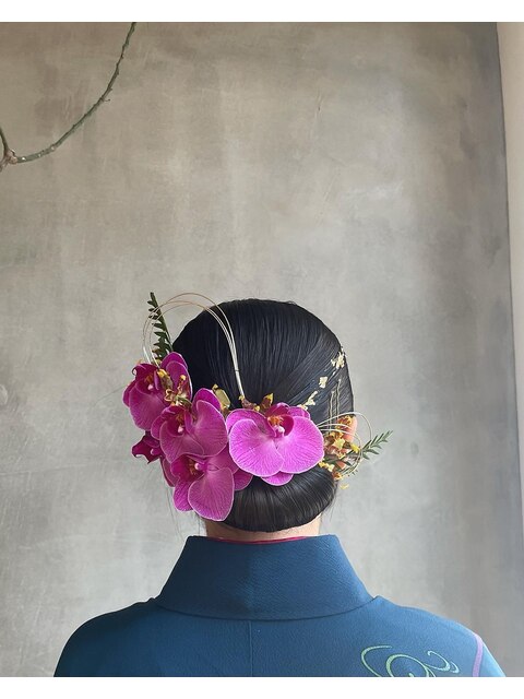 卒業式ヘアセット＊生花シニヨンアレンジ