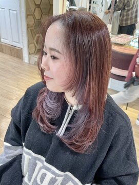 ネオリーブ チロル 横浜西口店(Neolive CiroL.) ピンクカラー×ラベンダーインナー フェイスレイヤー 顔周り