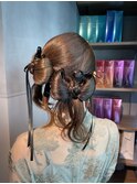 【リボンシニヨン】結婚式銀座お団子タイトヘアセットアレンジ