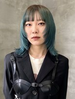 テトヘアー(teto hair) ブルーカラー　ルーツカラー　ウルフ　パッツン　デザインカラー
