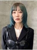 ブルーカラー ルーツカラー ウルフ パッツン デザインカラー
