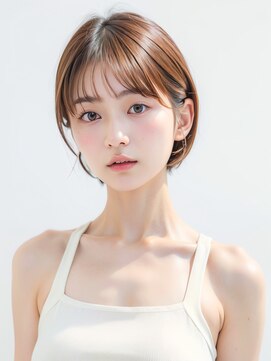 ムウ 難波(MOU) ショートボブルフ黒髪ネビージュ小顔ワンレン20代30代40代50代