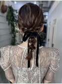 編みおろし　ローポニー　リボンアレンジ　結婚式　20代30代