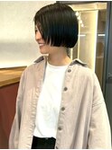 大人ショート 黒髪 丸みボブ 顔周りカット 切りっぱなしボブ