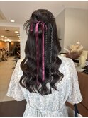 カチモリハーフアップヘアアレンジリボンアレンジ