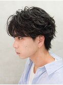 原宿フェザーパーマニュアンスパーマメンズカットセンターパート