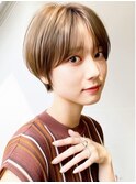 透明感韓国風マッシュショートアッシュミルクティーベージュ