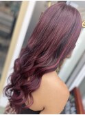 ワインレッド　ブラック　モテ髪　セクションカラー