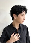 メンズショート黒髪アップバング短め丸顔面長絶壁K20240922