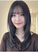 着物ヘア/ダークアッシュ/ミディアムレイヤーカット/渋谷