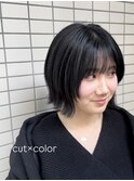 小顔カット/ボブカット/ウルフカット/ブルーブラック/ボブウルフ