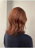 くびれミディアムウルフレイヤーカットオレンジブラウン三茶