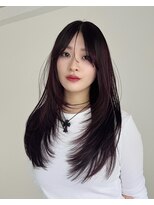 ヨーク(YOKE)&nbsp;ロングレイヤー韓国ヘアブリーチなしワインレッド暖色