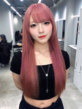 ジゼル 梅田(GiseL) ロング ブリーチ ハイトーン ピンク ダブルカラー 艶髪 10代
