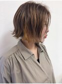 外ハネボブ × イエローインナーカラー