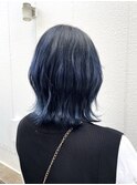 グラデーションブルー×外ハネ