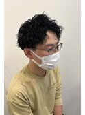 アップバング×波巻きパーマ