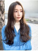 ロングレイヤーノウェーブスタイルアッシュページュ