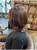 オレンジベージュ×ナチュラルくびれヘア×レイヤーカット