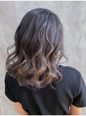 グラデーション_グレージュカラーボブウルフココアベージュ