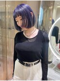 ブルーラベンダー×顔まわりレイヤーボブ