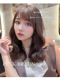 ミディアムローレイヤー　ピンクブラウン