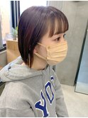 切りっぱなしボブ、ワイドバング、ミルクティベージュ、透け感