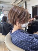 30代、40代/丸みとくびれショートボブ×ハイライトベージュ/大宮