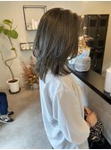 ブリーチなしカラーオリーブグレージュ暗髪カラーレイヤーカット
