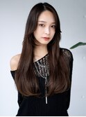 くびれロングエアリーパーマ流し前髪オリーブベージュ大人女子