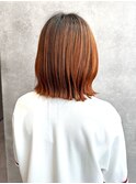 オレンジベージュ×切りっぱなしボブ