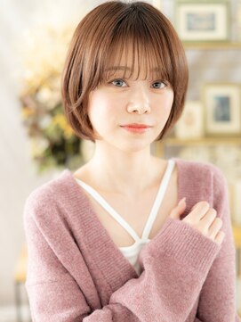 カバーヘア イヴ 戸頭店(COVER HAIR EVE) 耳かけミルクティーピンク小顔ボブショートa戸頭20代30代40代