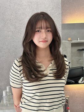 SSAW セミロングハッシュレイヤー＋透明感ブラウンベージュ