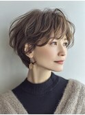 ミセスショートボブ白髪ぼかし40代50代60代♪