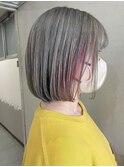 切りっぱなしボブ インナーカラー ピンク＆パープル