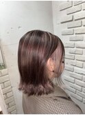 桜ピンクハイライト×インナーカラー/外ハネボブ