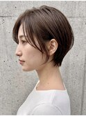 【大人美シルエット】首元すっきり。小顔ショートボブ×艶カラー