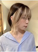 ハッシュボブレイヤーボブ切りっぱなしボブインナーカラー韓国