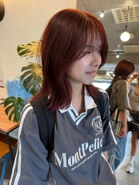 ナループロア ルームー(Nalu pu loa ROOMOO) レイヤーカット/レイヤーウルフカット/チェリーレッドブラウン