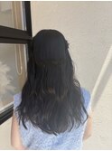 髪質改善　黒髪レイヤーカットロング　美髪　ウェーブアレンジ